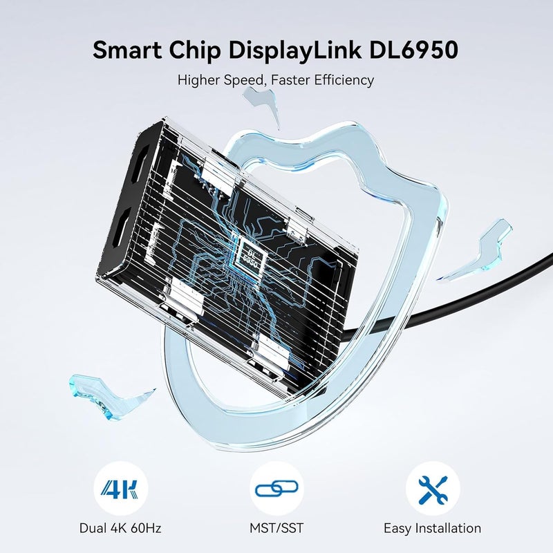 Acasis USB C to Dual HDMI DisplayLink Adapter, 4K@60Hz, 2 HDMI & 3 USB-A Ports, 100W PD Charging, USB C DisplayLink Docking Station for Mac M1/M2/M3/Windows,USB A/C to Dual Monitor Adapter - Image 4